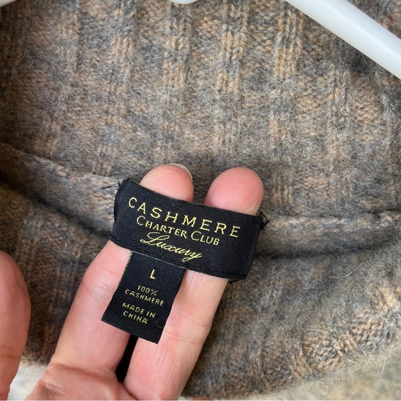 Charter Club Luxery 100% Cashmere Turtleneck Crop Sweater In Gray & Tan Sz M/L - Picture 3 of 13